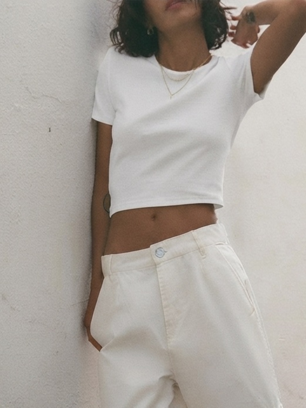 Zara Basic White Short Sleeve Crew Neck Baby Tee Women's Size Small